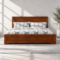 Brown Inlaid Panels Solid Wood Full Bed Frame