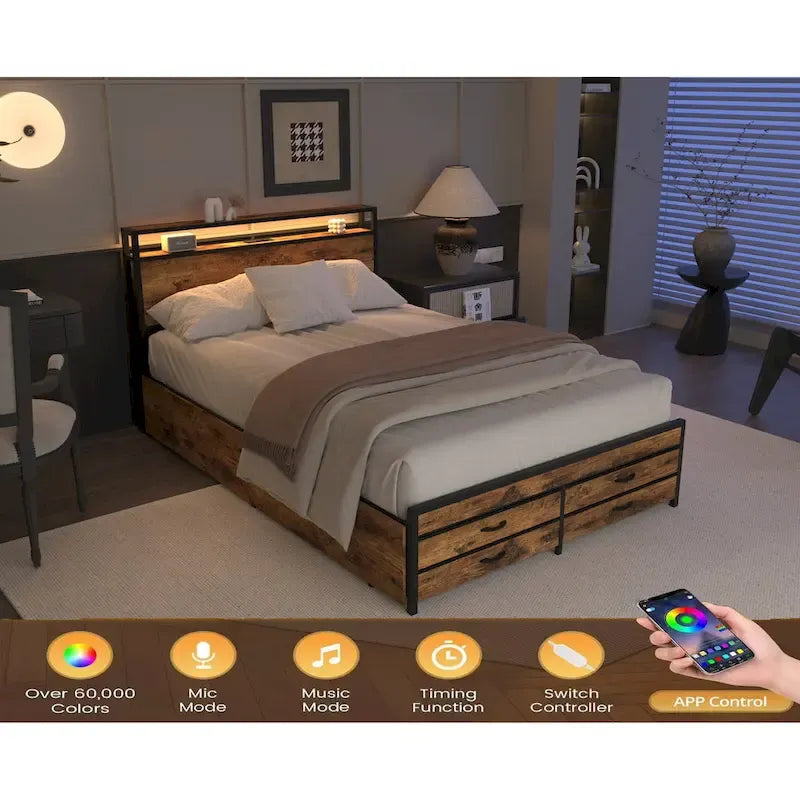 Full-Size Storage Bed with LED Lighting & Charging Station