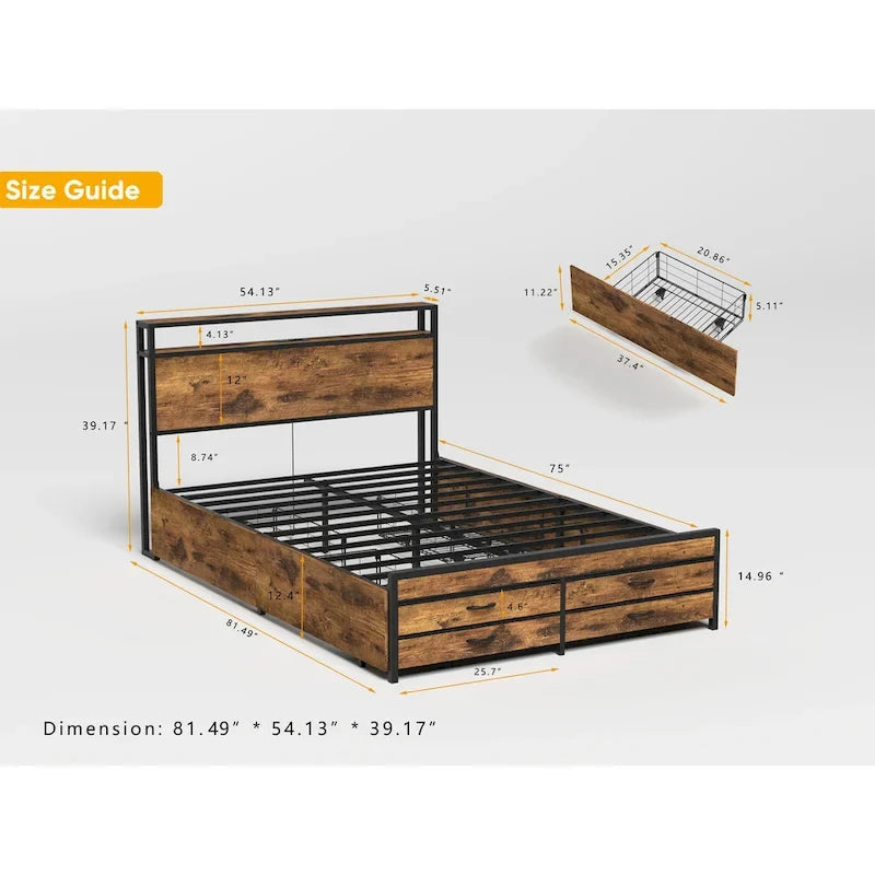 Full-Size Storage Bed with LED Lighting & Charging Station