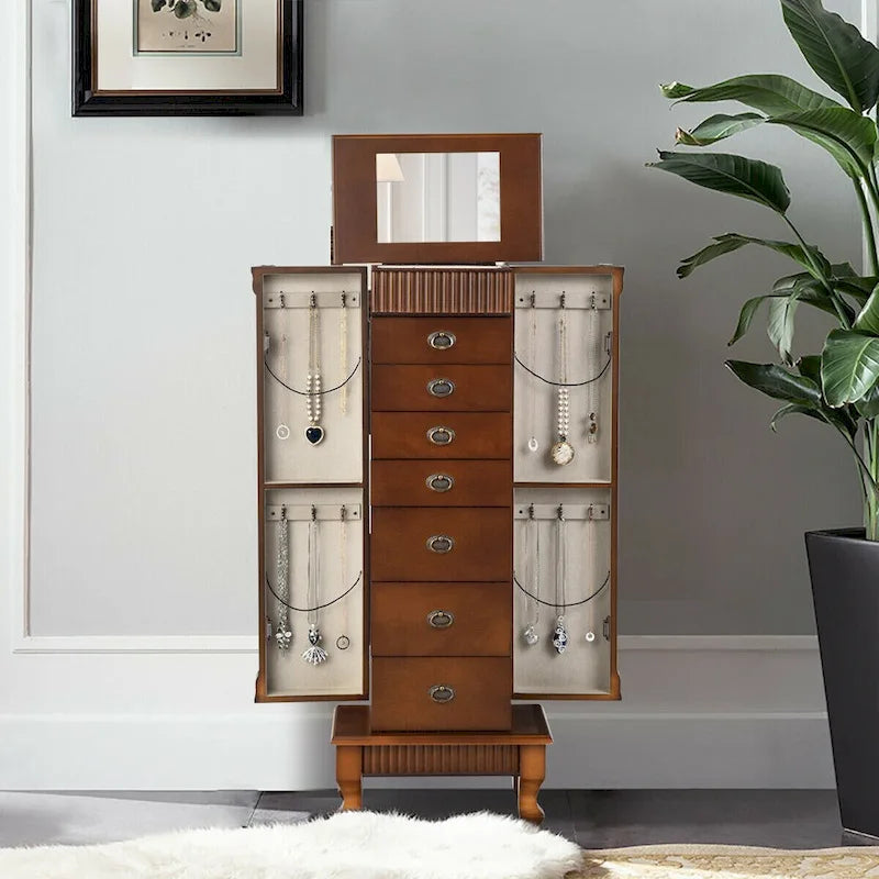 Freestanding Jewelry Armoire with Mirror and Storage