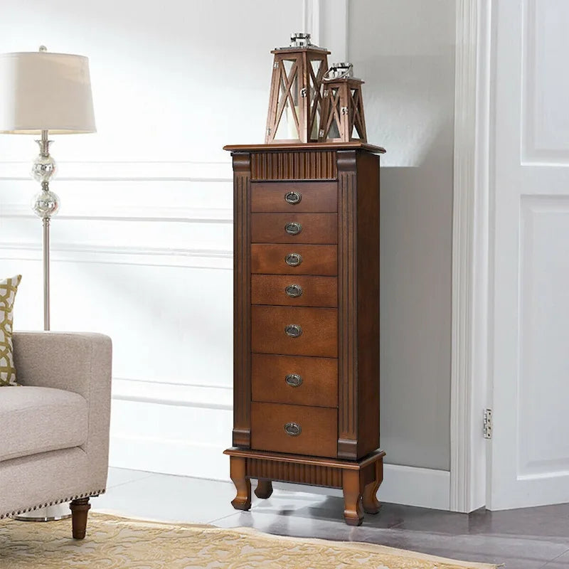 Freestanding Jewelry Armoire with Mirror and Storage