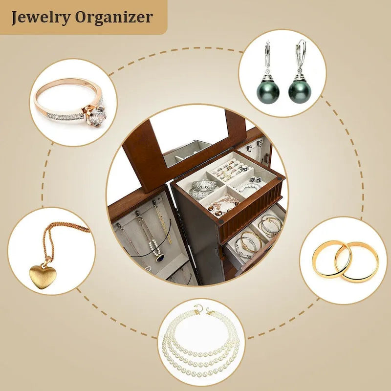 Freestanding Jewelry Armoire with Mirror and Storage