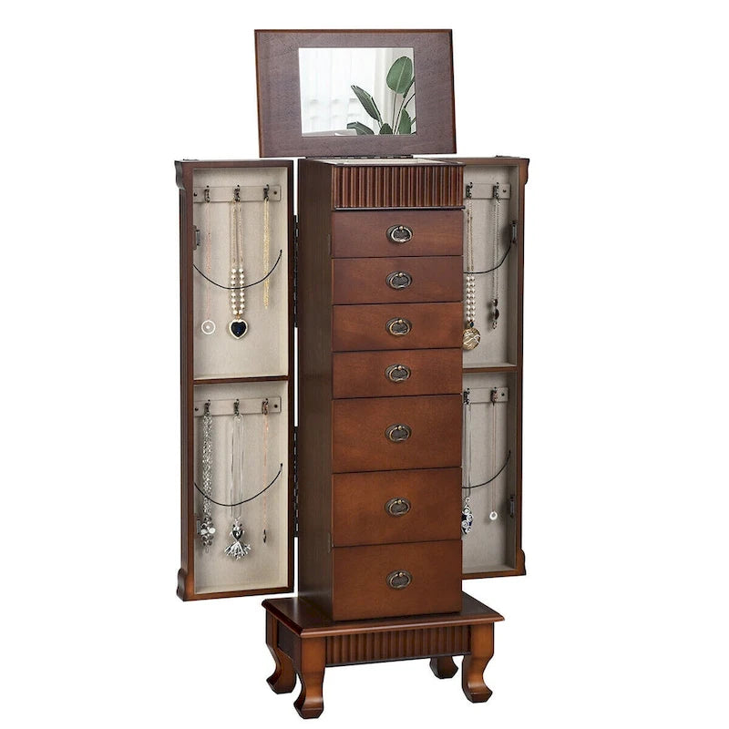 Freestanding Jewelry Armoire with Mirror and Storage