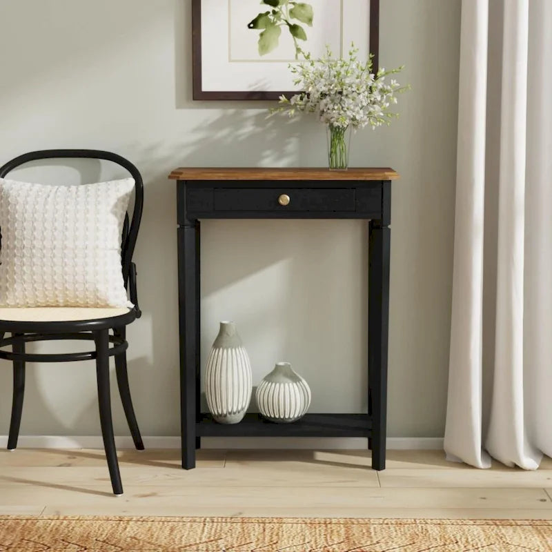 Solid Wood Console Table with Drawer and Lower Shelf