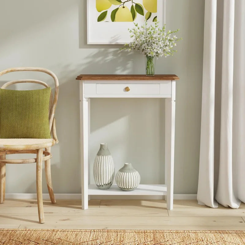 Solid Wood Console Table with Drawer and Lower Shelf