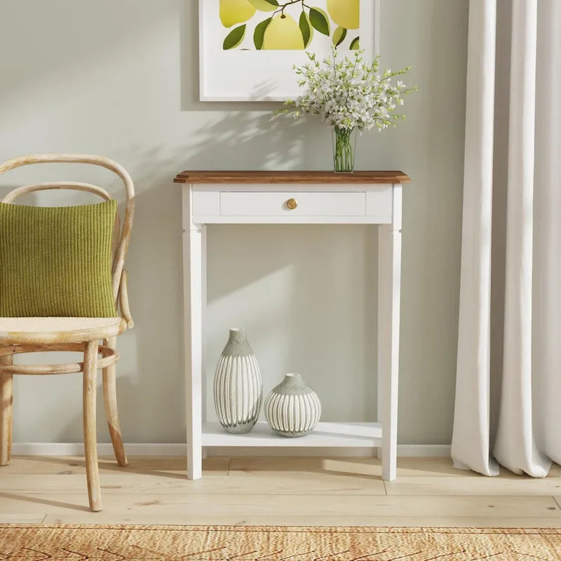 Solid Wood Console Table with Drawer and Lower Shelf