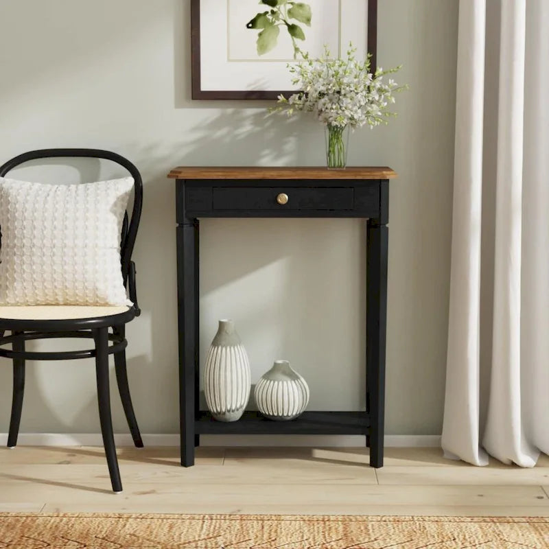 Solid Wood Console Table with Drawer and Lower Shelf