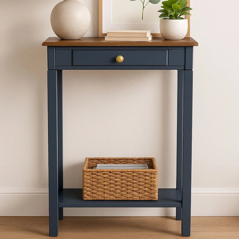 Solid Wood Console Table with Drawer and Lower Shelf