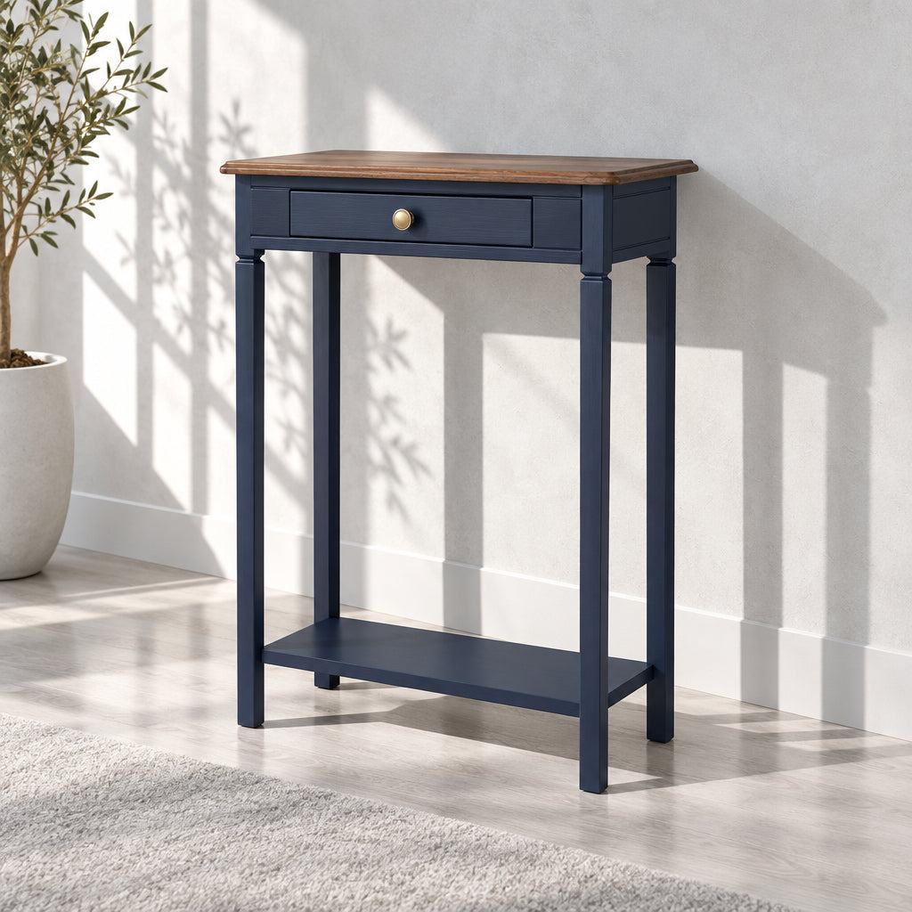 Solid Wood Console Table with Drawer and Lower Shelf