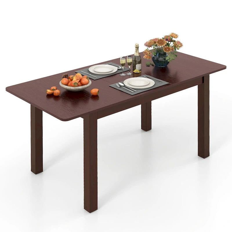 Costway Extendable Dining Table Folding Rubber Wood Table for 4 People - Cherry Color - See Details