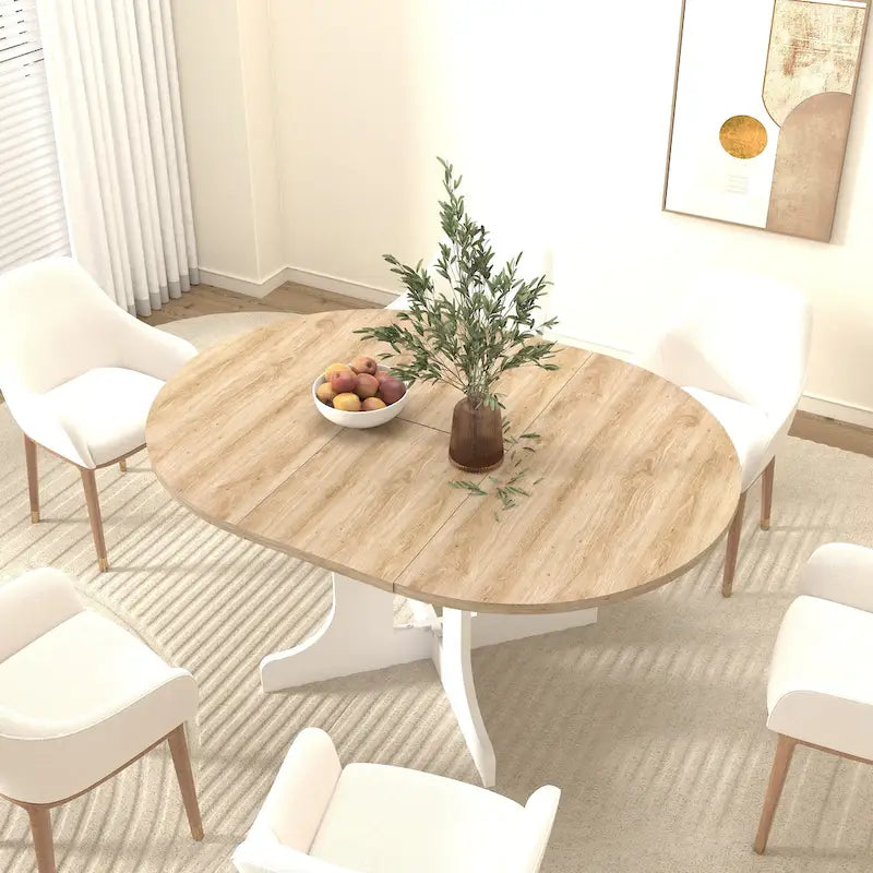 Extendable Round Dining Table with Oak Veneer Top