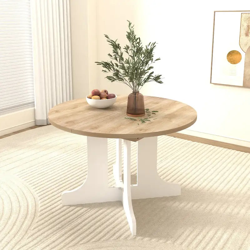 Extendable Round Dining Table with Oak Veneer Top