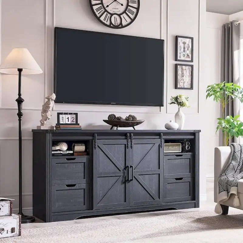 Farmhouse TV Stand with Sliding Barn Doors
