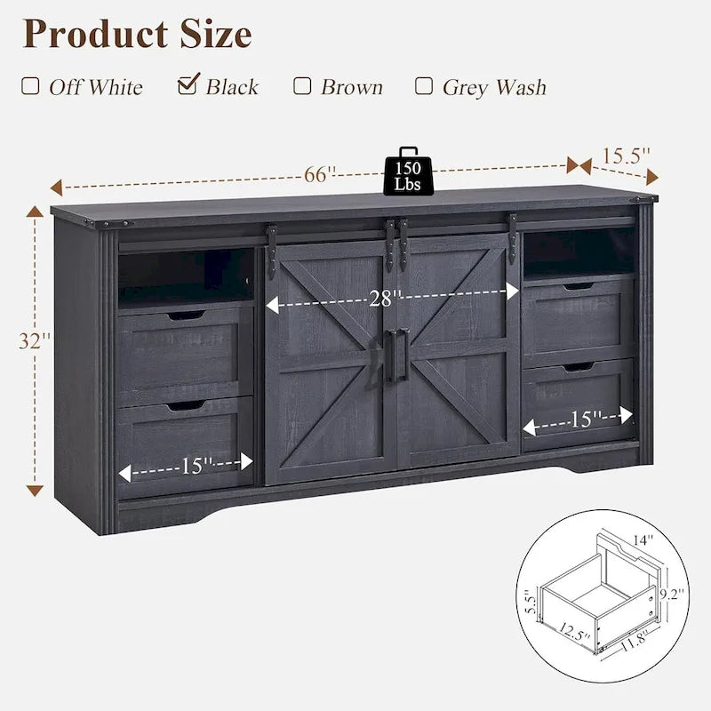 Farmhouse TV Stand with Sliding Barn Doors