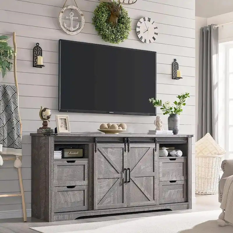 Farmhouse TV Stand with Sliding Barn Doors