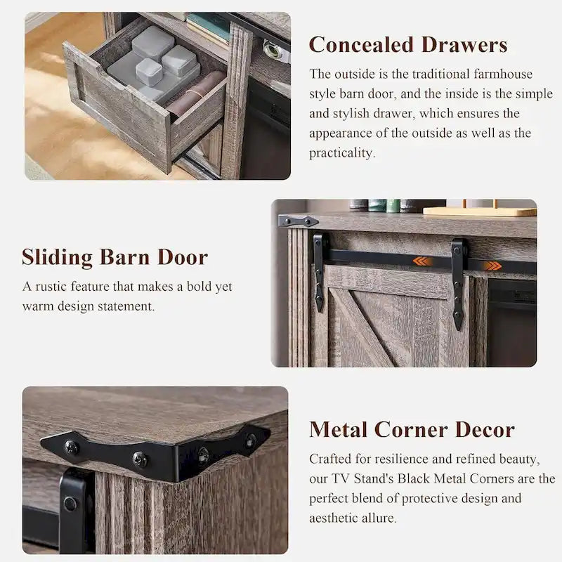 Farmhouse TV Stand with Sliding Barn Doors