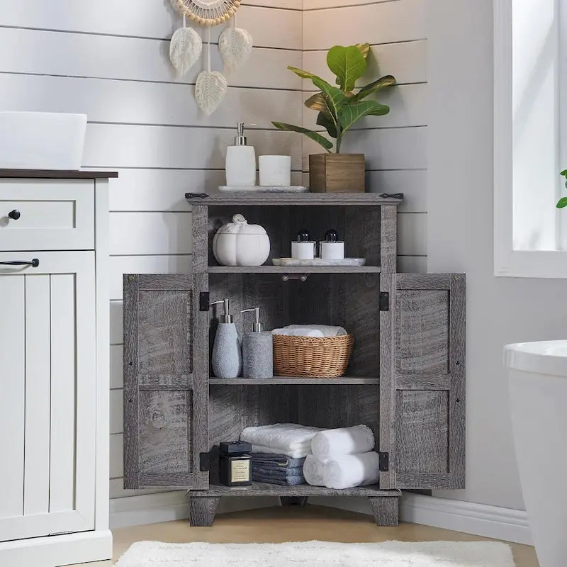 Farmhouse Corner Bathroom Storage Cabinet