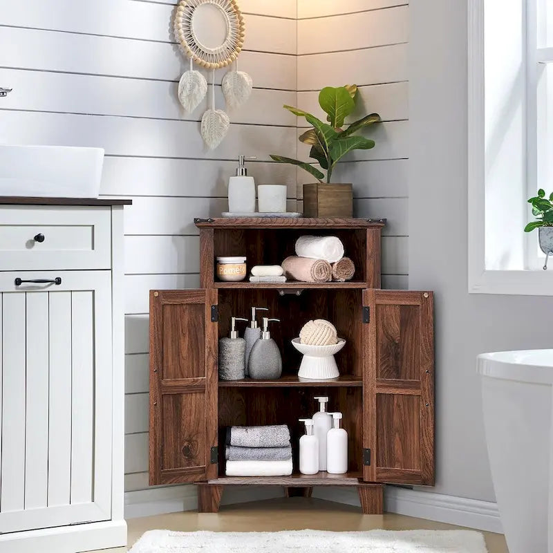 Farmhouse Corner Bathroom Storage Cabinet