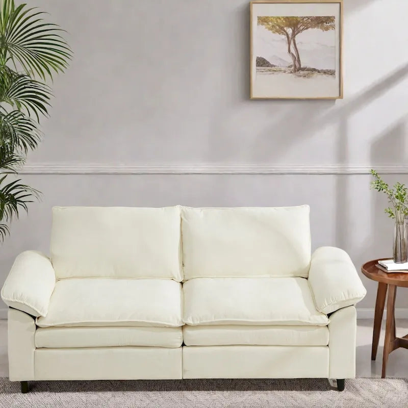 Linen 2-Seat Sofa with Hidden Storage and Soft Armrests