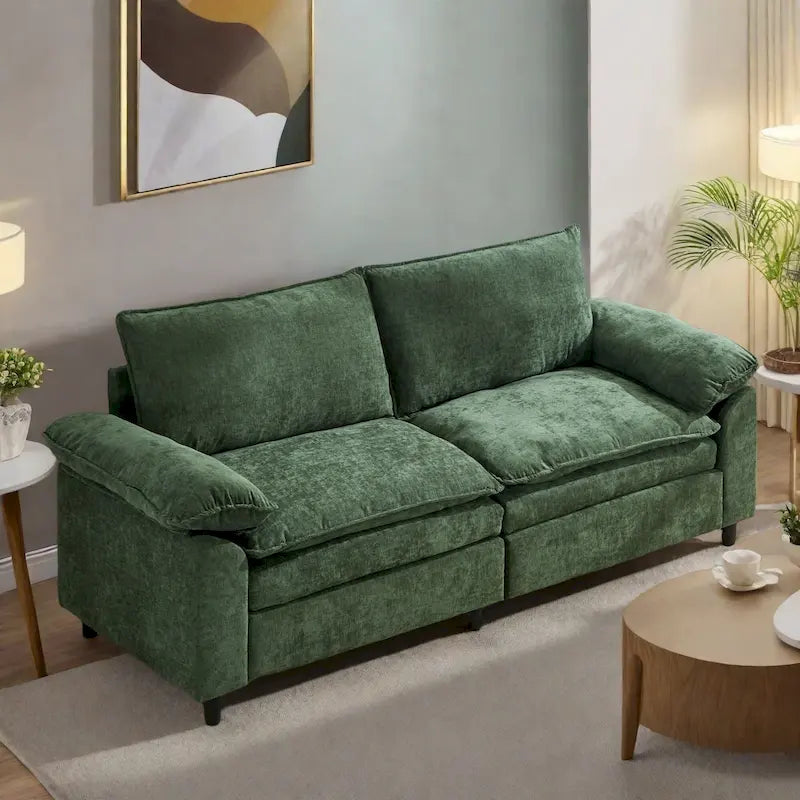 Linen 2-Seat Sofa with Hidden Storage and Soft Armrests