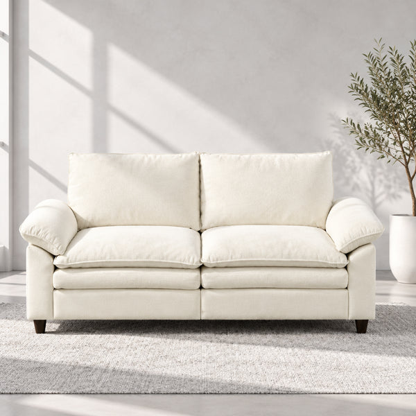 80.31 Linen 2-Seat Sofa with Hidden Compartment and Soft Armrests - Sturdy Rubberwood Legs
