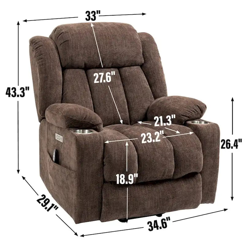 Chenille Power Lift Recliner Chair with Massage and Lumbar Heat