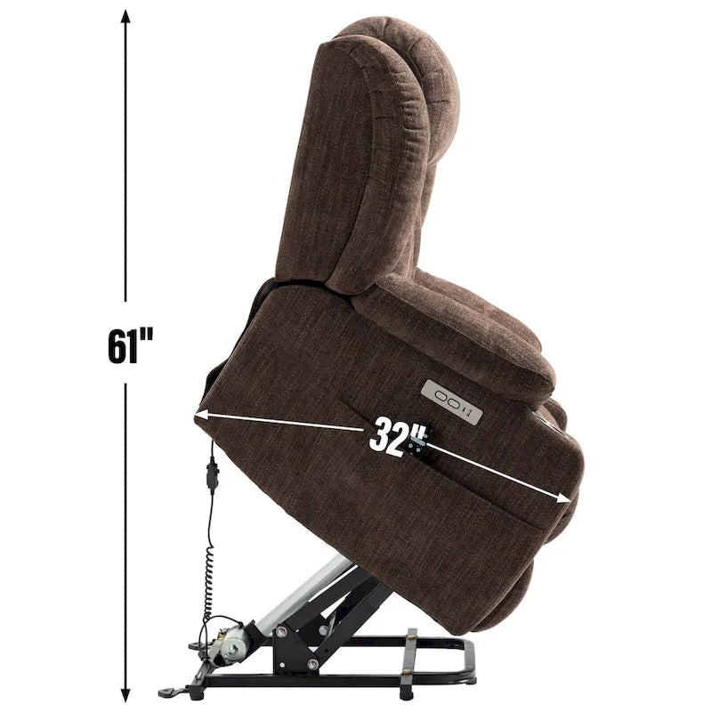 Chenille Power Lift Recliner Chair with Massage and Lumbar Heat