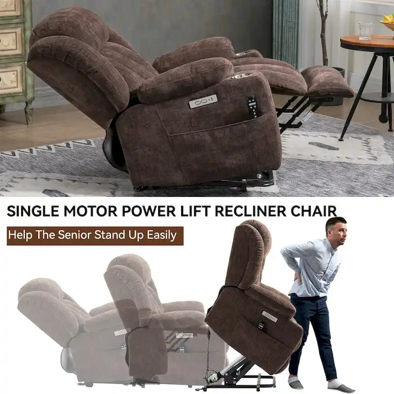 Chenille Power Lift Recliner Chair with Massage and Lumbar Heat
