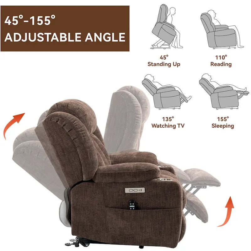Chenille Power Lift Recliner Chair with Massage and Lumbar Heat
