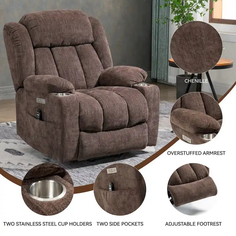 Chenille Power Lift Recliner Chair with Massage and Lumbar Heat