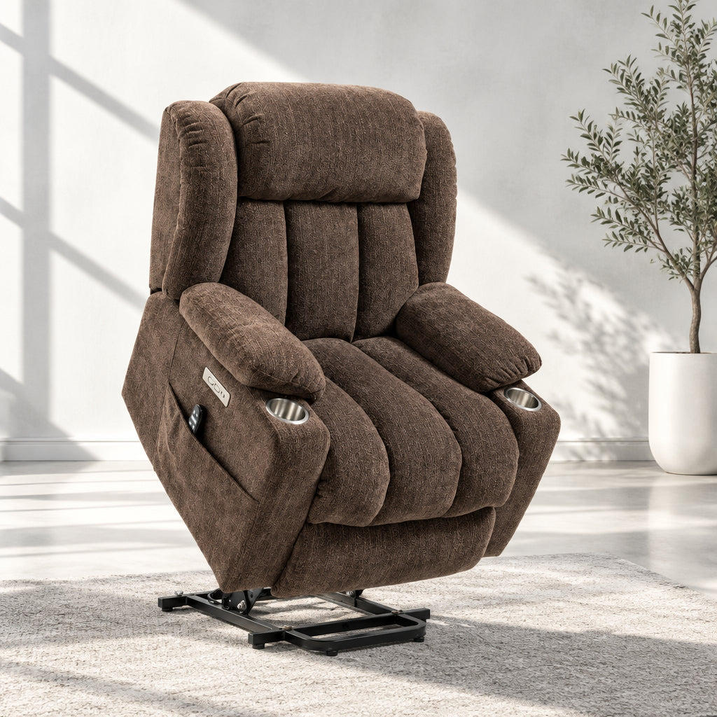 Chenille Power Lift Recliner Chair with Massage and Lumbar Heat