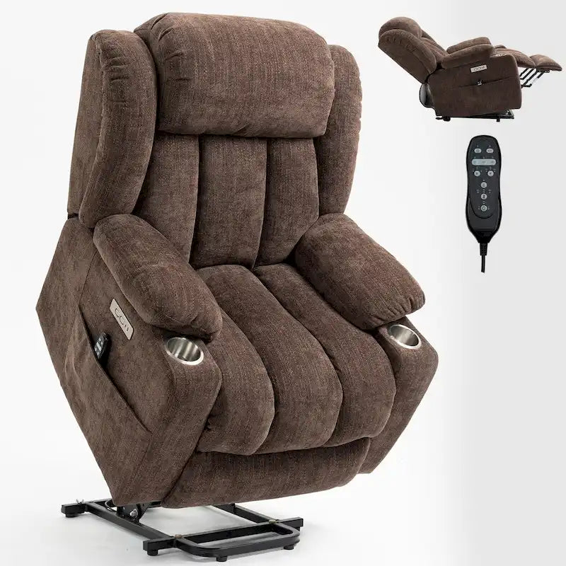 Chenille Power Lift Recliner Chair with Massage and Lumbar Heat