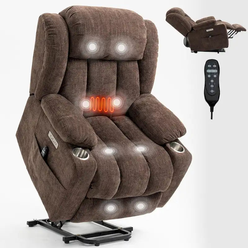 Chenille Power Lift Recliner Chair with Massage and Lumbar Heat