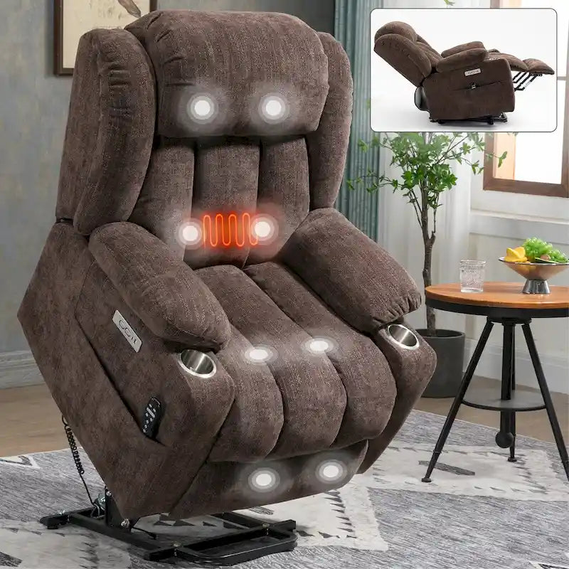 Chenille Power Lift Recliner Chair with Massage and Lumbar Heat