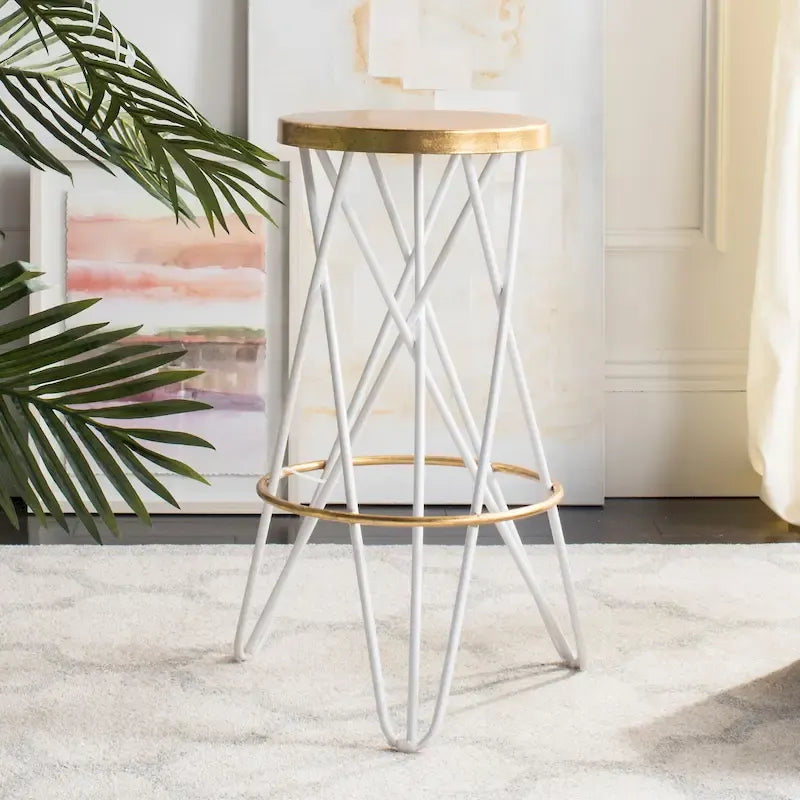 Gold Finish Hairpin-Leg Bar Stool, 30 in High