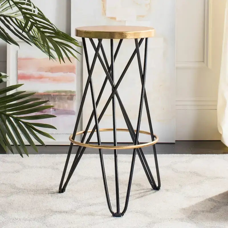 Gold Finish Hairpin-Leg Bar Stool, 30 in High