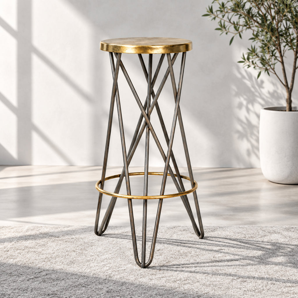 Gold Finish Hairpin-Leg Bar Stool, 30 in High