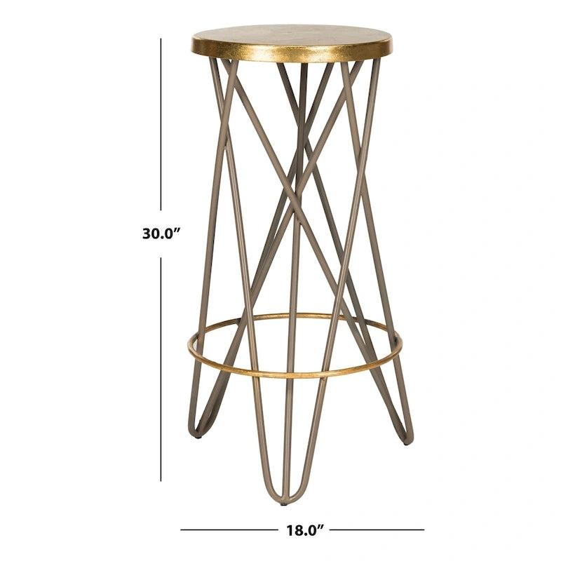 Gold Finish Hairpin-Leg Bar Stool, 30 in High