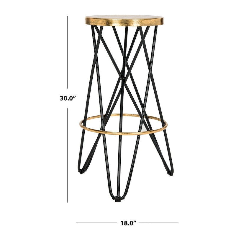Gold Finish Hairpin-Leg Bar Stool, 30 in High