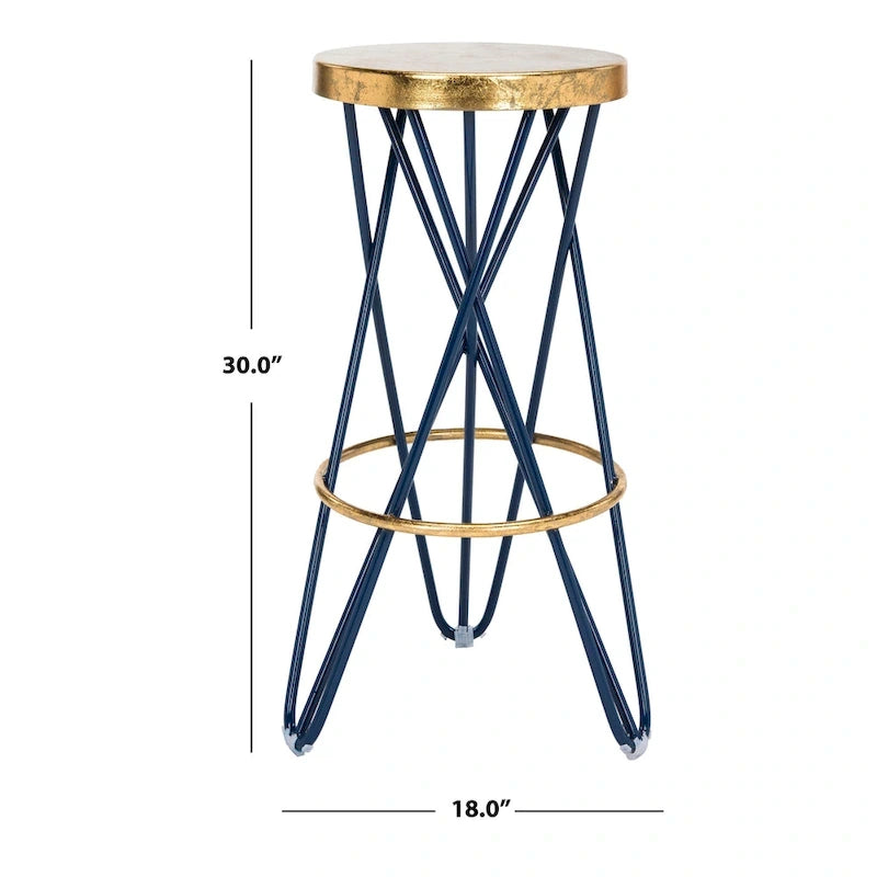 Gold Finish Hairpin-Leg Bar Stool, 30 in High