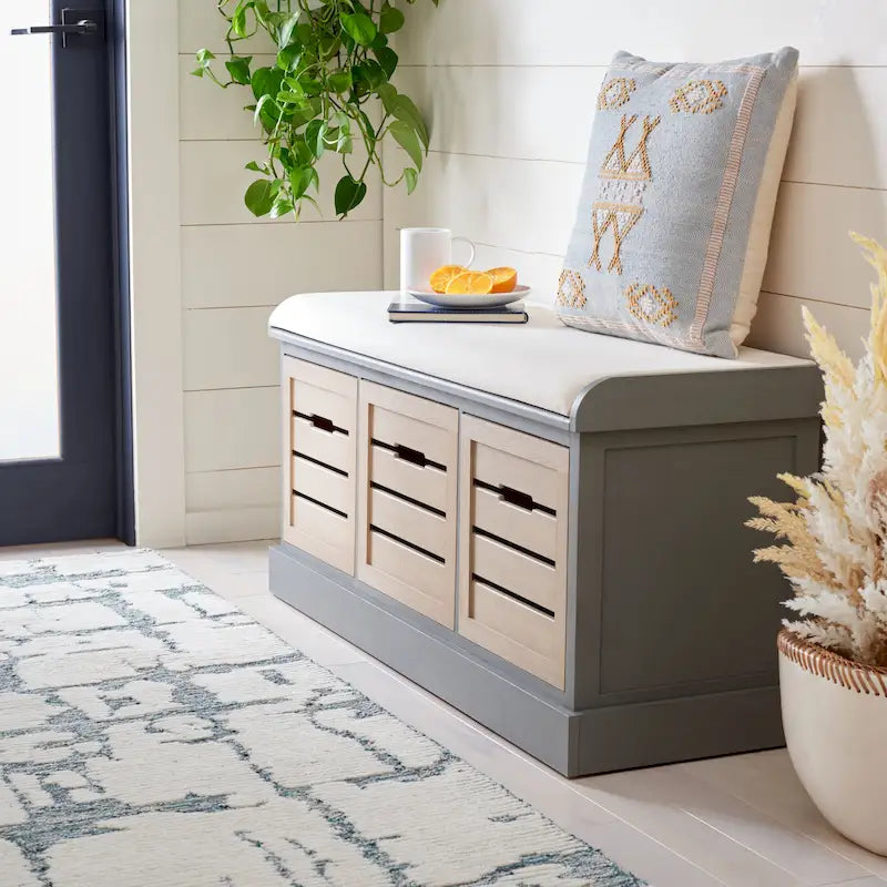 Farmhouse Cushioned Storage Bench with 3 Drawers