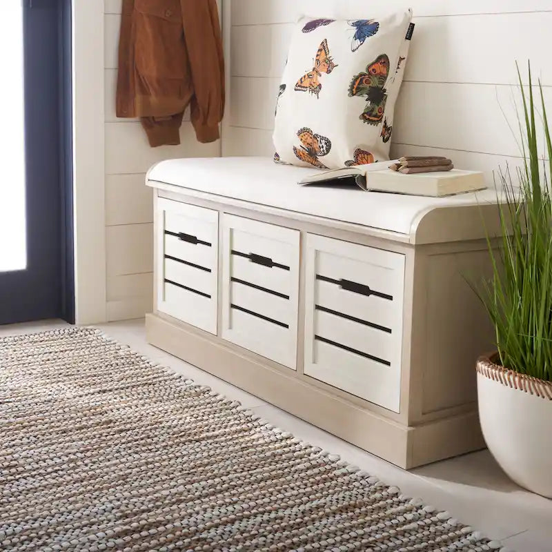 Farmhouse Cushioned Storage Bench with 3 Drawers