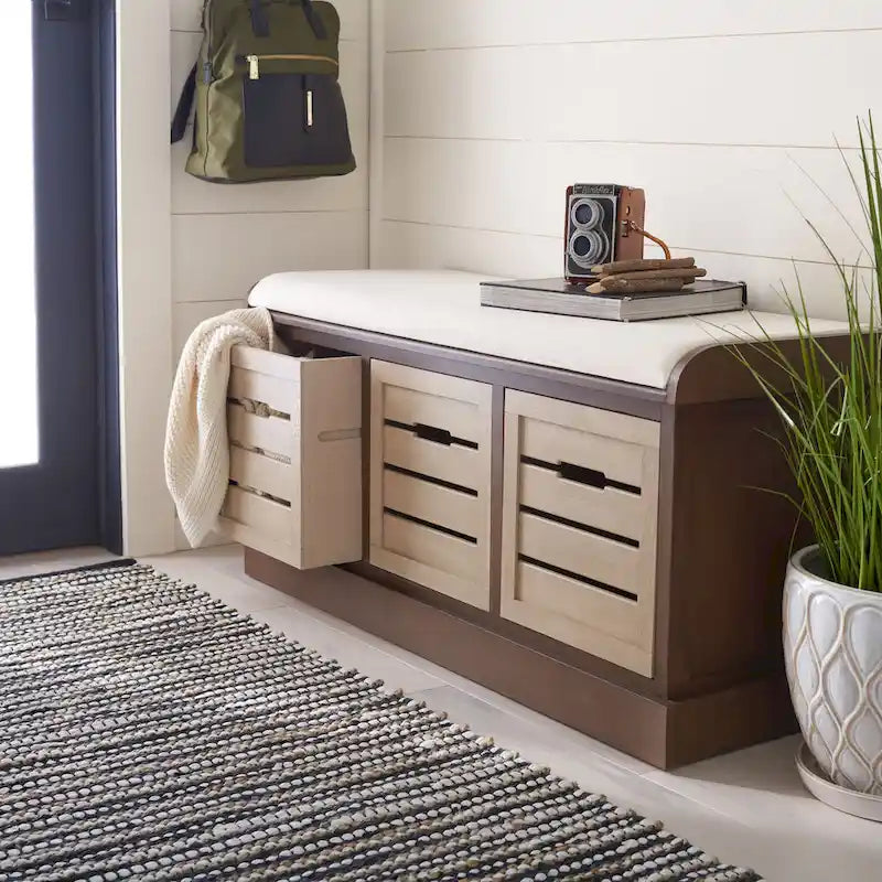 Farmhouse Cushioned Storage Bench with 3 Drawers