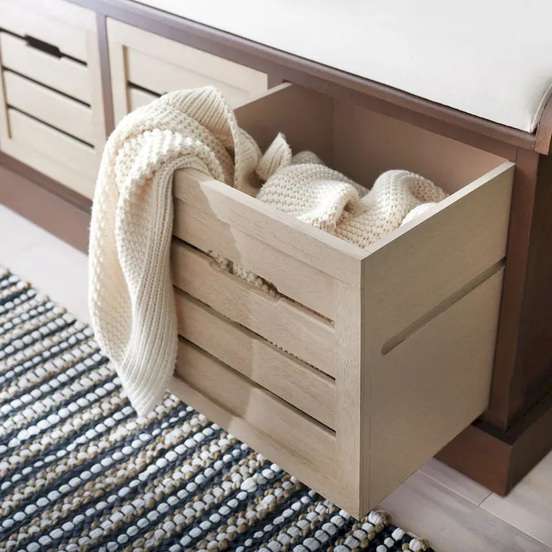 Farmhouse Cushioned Storage Bench with 3 Drawers
