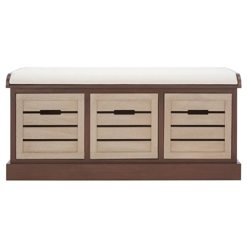 Farmhouse Cushioned Storage Bench with 3 Drawers