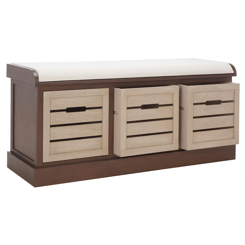 Farmhouse Cushioned Storage Bench with 3 Drawers