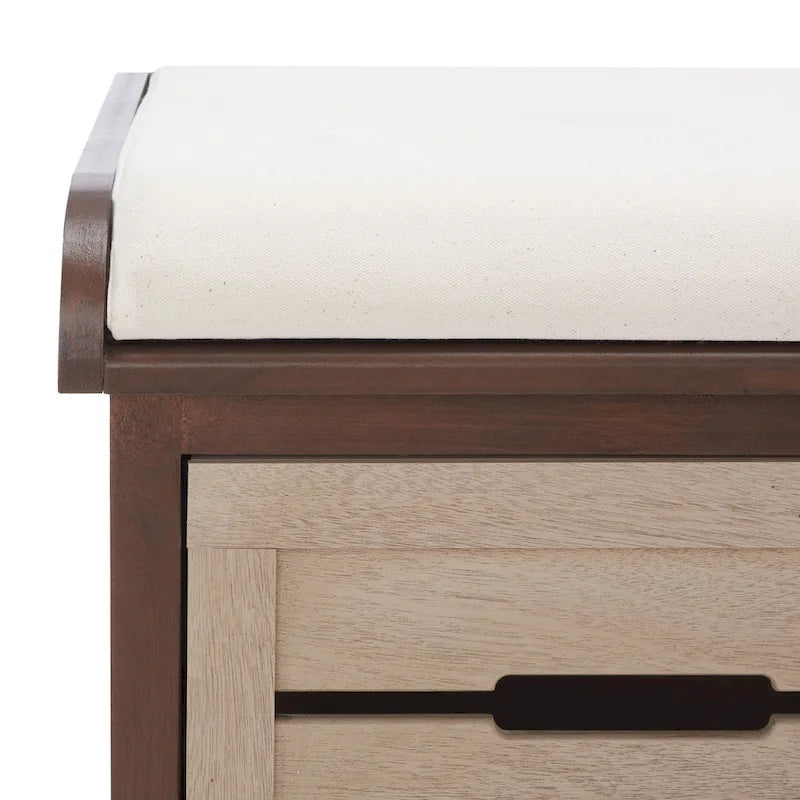 Farmhouse Cushioned Storage Bench with 3 Drawers