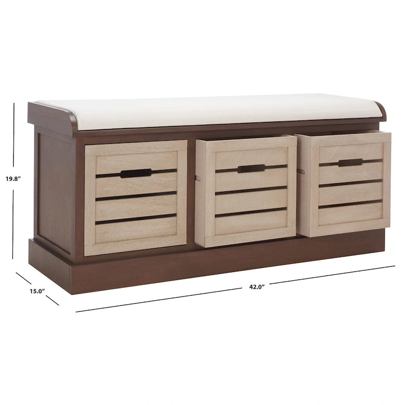 Farmhouse Cushioned Storage Bench with 3 Drawers