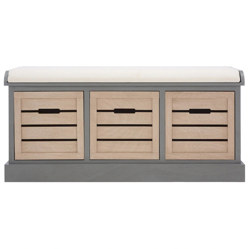 Farmhouse Cushioned Storage Bench with 3 Drawers