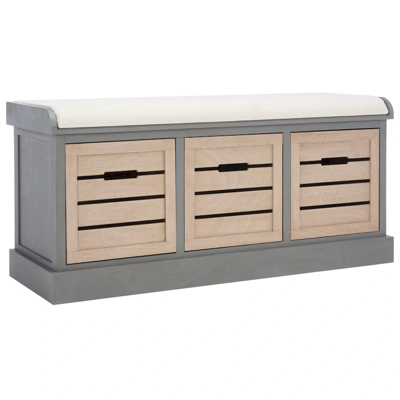 Farmhouse Cushioned Storage Bench with 3 Drawers